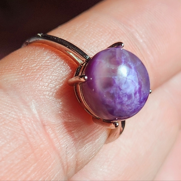Natural Charoite 925 Sterling Silver Adjustable Crystal Ring - Picture 2 of 6